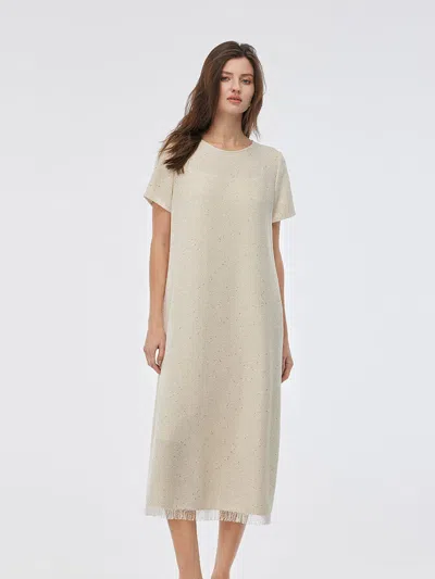 Goelia Tweed Sequins Fringed Edge Women Maxi Dress With Slip Dress In White