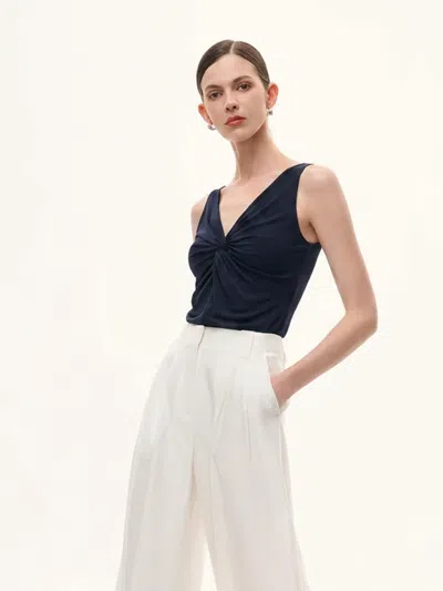 Goelia Twist Front Women Knit Tank Top In Dark Navy