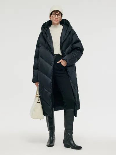 Goelia Unisex Hooded Long Goose Down Coat In Black
