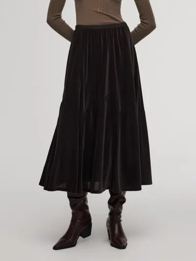 Goelia Velvet A-line Elastic Waist Women Skirt In Brown