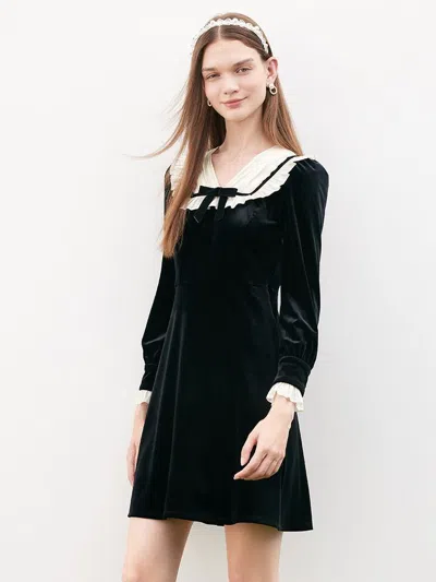 Goelia Velvet Patchwork Mini Dress In Black