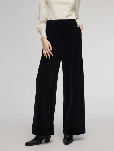 Goelia Velvet Ribbed Knit Women Loose Straight Leg Pants In Black