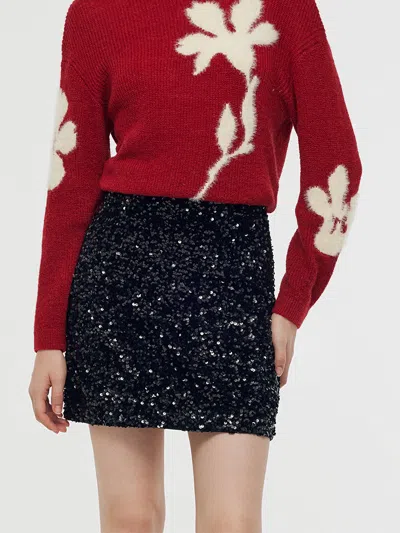 Goelia Velvet Sequins Women Mini Skirt In Black