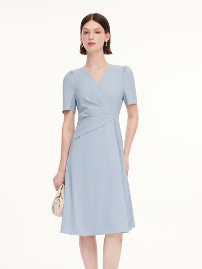 Goelia V-neck Asymmetric Pleated Women Midi Dress In Dusty Blue