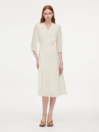 Goelia V-neck Back Tie Women 3/4 Sleeve Midi Dress In Metallic