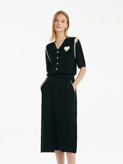 Goelia V-neck Cut-out Knitted Top And Half Skirt Two-piece Set In Black