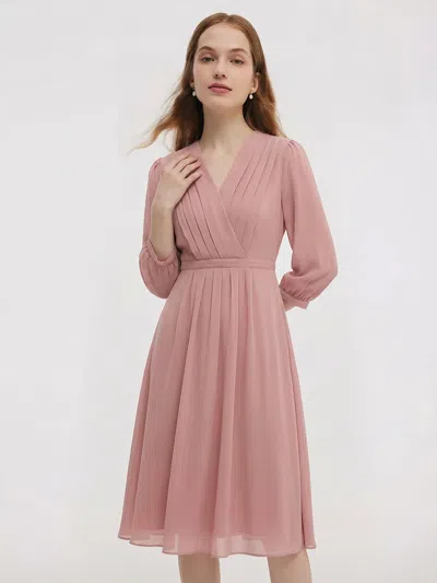 Goelia V-neck Pleated Lace Up Wrap Midi Dress In Black