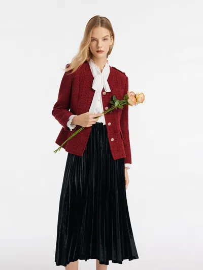 Goelia V-neck Single-breasted Tweed Women Jacket In Red