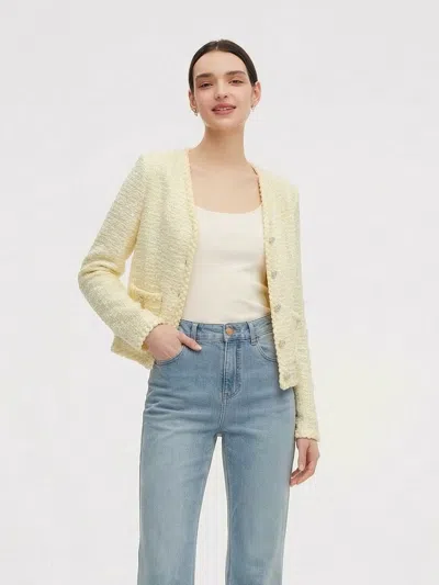 Goelia V-neck Single-breasted Women Textured Cardigan In Yellow
