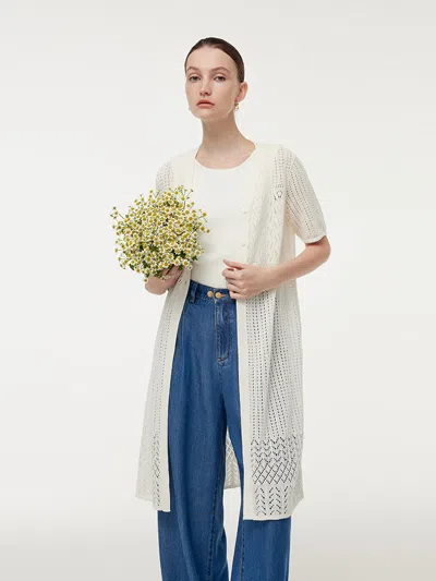 Goelia V-neck Women Long Open-knit Cardigan In White