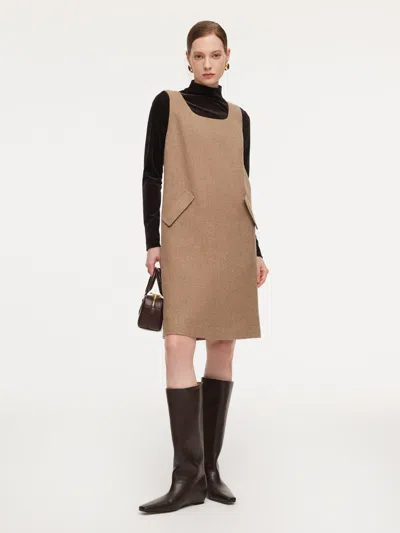 Goelia Washable Wool Cashmere Blend Sleeveless Dress And Velvet Knit Top Two-piece Set In Brown