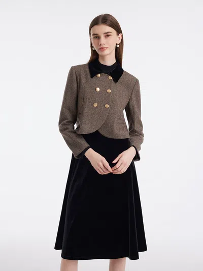 Goelia Washable Wool Double-breasted Jacket And Skirt Two-piece Set In Black