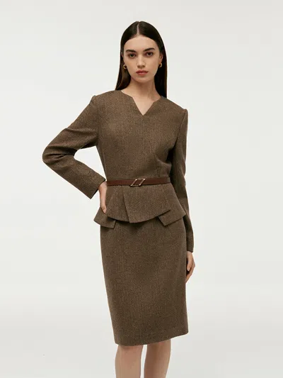 Goelia Washable Wool Faux-layered Women Mini Dress With Belt In Multi