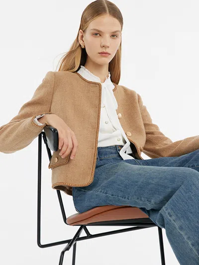 Goelia Washable Wool Round Neck Single-breasted Women Jacket In Brown