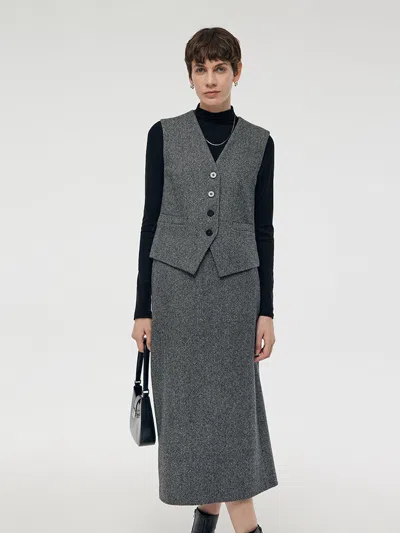 Goelia Washable Wool Vest And Skirt And Knit Top Three-piece Set In Gray