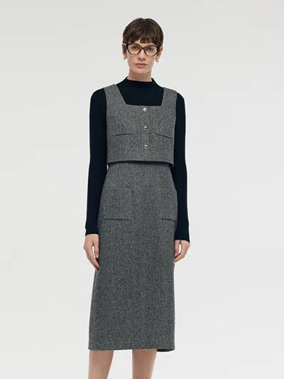 Goelia Washable Wool Vest Midi Dress And Knit Top Two-piece Set In Gray