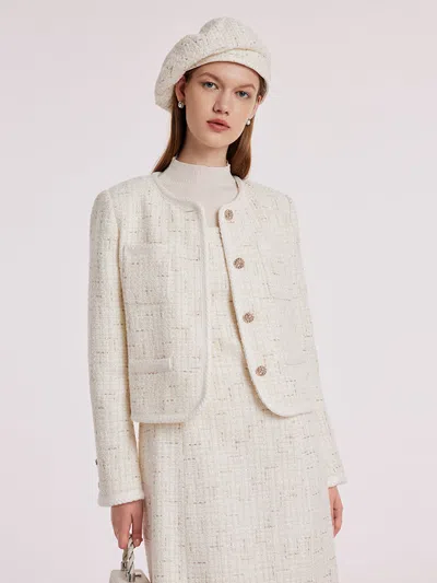Goelia White Knitted Tweed Crop Jacket
