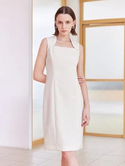 Goelia White Slim Midi Tailored Wool Dress