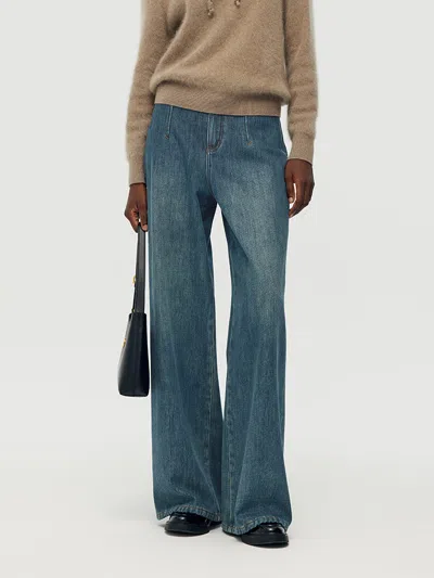 Goelia Wide Leg Women Fleece Lined Jeans In Blue
