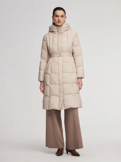 Goelia Windproof Hooded Goose Down Coat With Belt In Multi