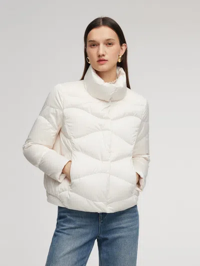 Goelia Windproof Magnetic Snap Goose Down Jacket In White