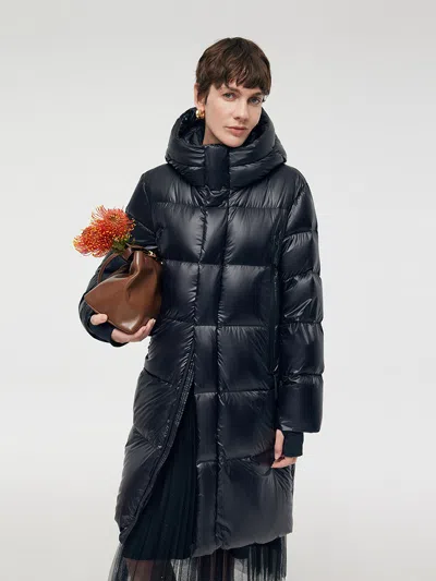 Goelia Windproof Warm Hooded Goose Down Coat In Black