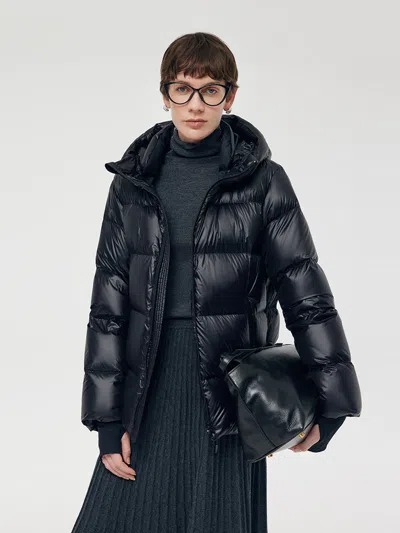 Goelia Windproof Warm Hooded Goose Down Jacket In Black
