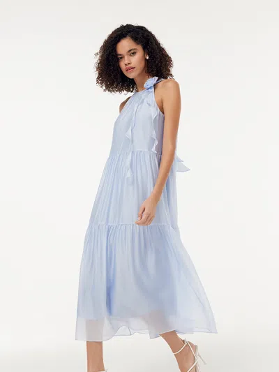 Goelia Women Halter Maxi Dress With Detachable Flower In Blue