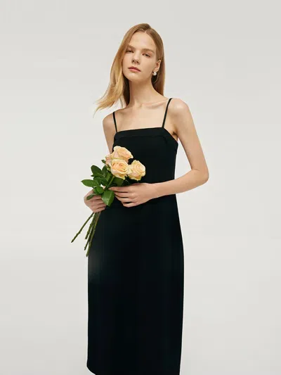 Goelia Women Knitted Detachable Spaghetti Strap Midi Dress In Black