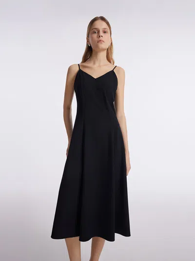 Goelia Women Spaghetti Strap Midi Dress With Detachable Chest Pads In Black