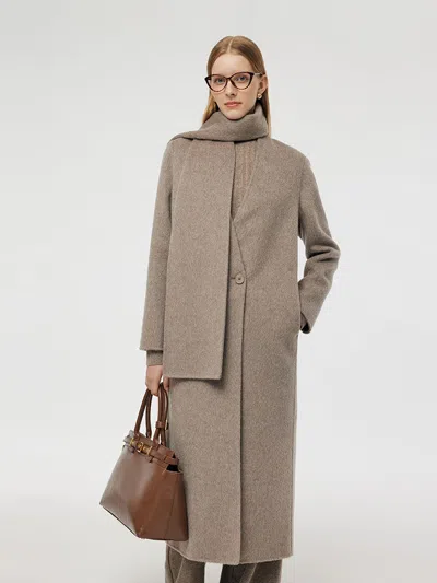Goelia Wool Alpaca Women Overcoat With Scarf In Animal Print