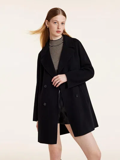 Goelia Wool And Cashmere Double-faced Notched Lapel Women Coat In Black
