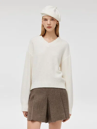 Goelia Wool And Cashmere Sequins Women Sweater In Off White