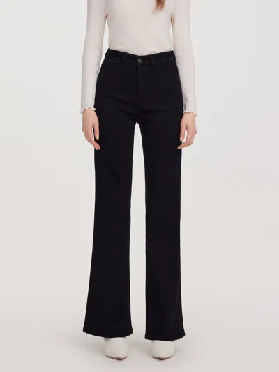 Goelia Wool Blend Denim Adjustable Waist Women Flared Jeans In Blue