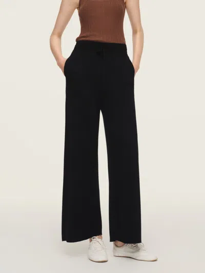 Goelia Wool Blend Drawstring Waist Women Straight Leg Knit Pants In Black