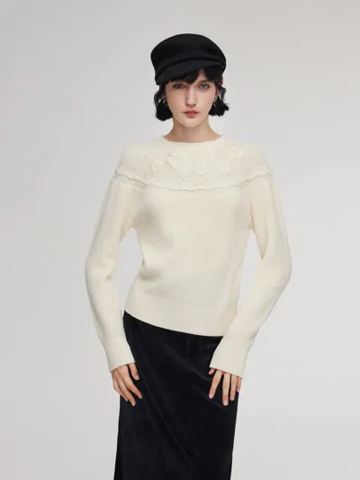 Goelia Wool Blend Embroidered Women Sweater In Neutral