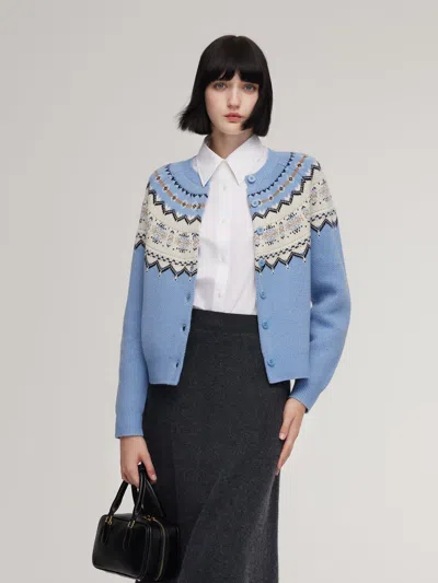 Goelia Wool Blend Fair Isle Women Cardigan In Blue