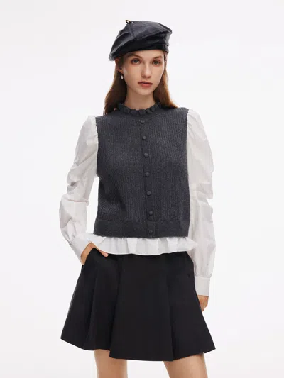 Goelia Wool Blend Faux-layered Women Blouse In Gray
