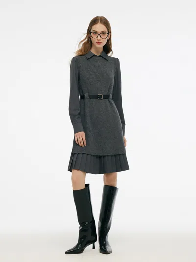 Goelia Wool Blend Knit Vest And Shirt Mini Dress Two-piece Set With Belt In Animal Print
