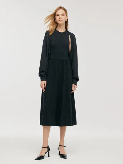 Goelia Wool Blend Multi-purpose Scarf And Sleeveless Knitted Midi Dress Two-piece Set In Animal Print
