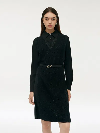 Goelia Wool Blend Patchwork Women Mini Dress In Black