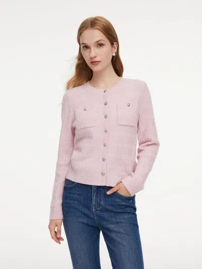 Goelia Wool Blend Round Neck Sequins Women Cardigan In Pink