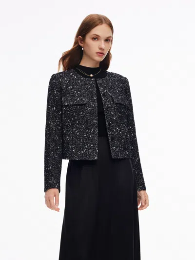 Goelia Wool Blend Round Neck Women Jacket In Black