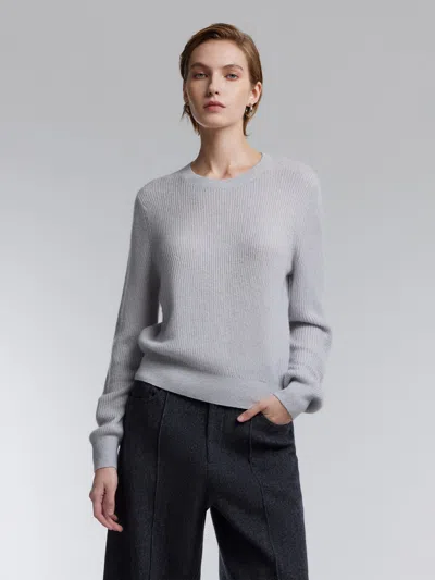 Goelia Wool Blend Shimmer Ribbed Women Crewneck Sweater In Gray