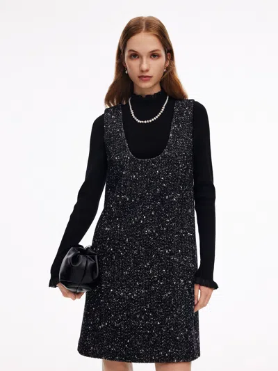 Goelia Wool Blend Sleeveless Mini Dress And Mock Neck Knit Top Two-piece Set In Black