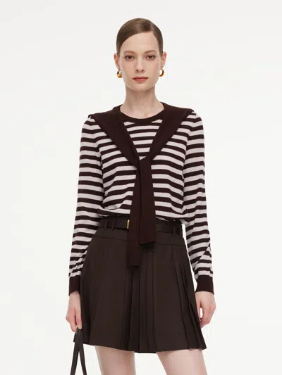 Goelia Wool Blend Stripe Women Knit Top With Detachable Sailor Collar In Brown