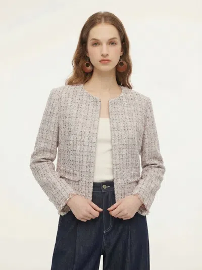 Goelia Wool Blend Textured Tweed Frayed Hem Women Jacket In Brown