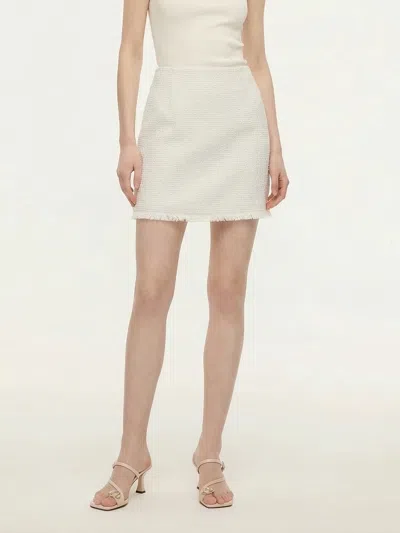 Goelia Wool Blend Tweed Fringe Hem Women Mini Skirt In White