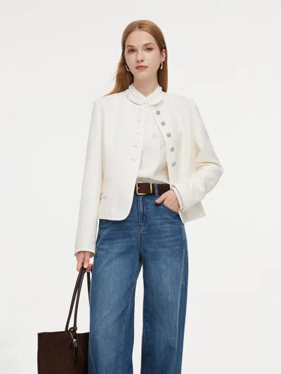 Goelia Wool Blend Tweed H-line Women Cropped Jacket In White