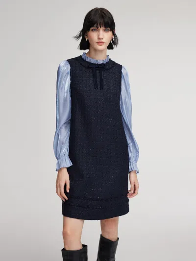 Goelia Wool Blend Tweed Sequins Faux-layered Women Mini Dress In Black